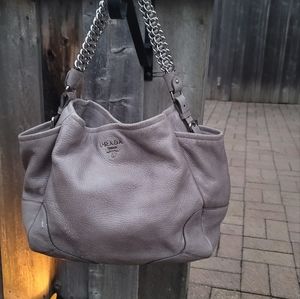 AUTHENTIC Prada Metallic Leather Grey Shoulder Bag